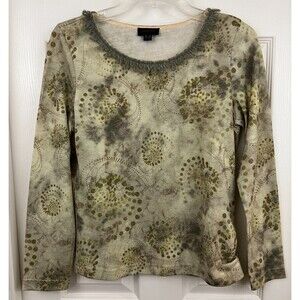 MELANI Italy - Green Print Wool Blend Long Sleeve Side Buckle Knit Top size 8
